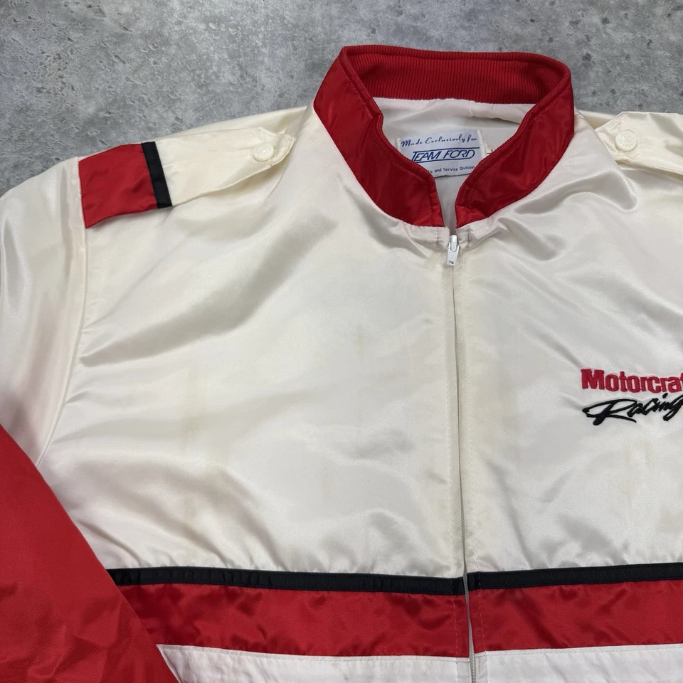 Chaqueta de colección Ford Motorcraft para hombre grande equipo de carreras años 80 bombardero satinado Nascar Foto 2 de 4
