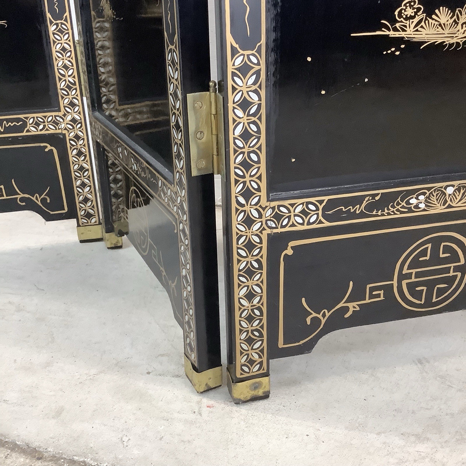Vintage Black Lacquer Chinoiserie Folding Screen