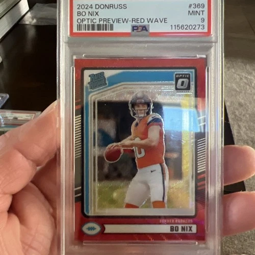 2024 Donruss Bo Nix Optic Rated Rookie Preview Red Wave #369 PSA 9