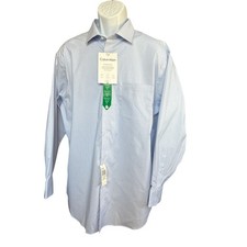 NWT Calvin Klein Wrinkle Free Regular Fit Blue Button Down Shirt, 17-17.5/32-33