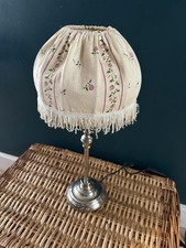 Charming Vintage Small Table Lamp With Floral fringed lampshade & metal stand 