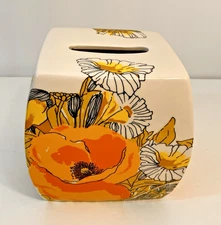Vera Neumann Zinnias Poppies Ceramic Tissue Box Holder