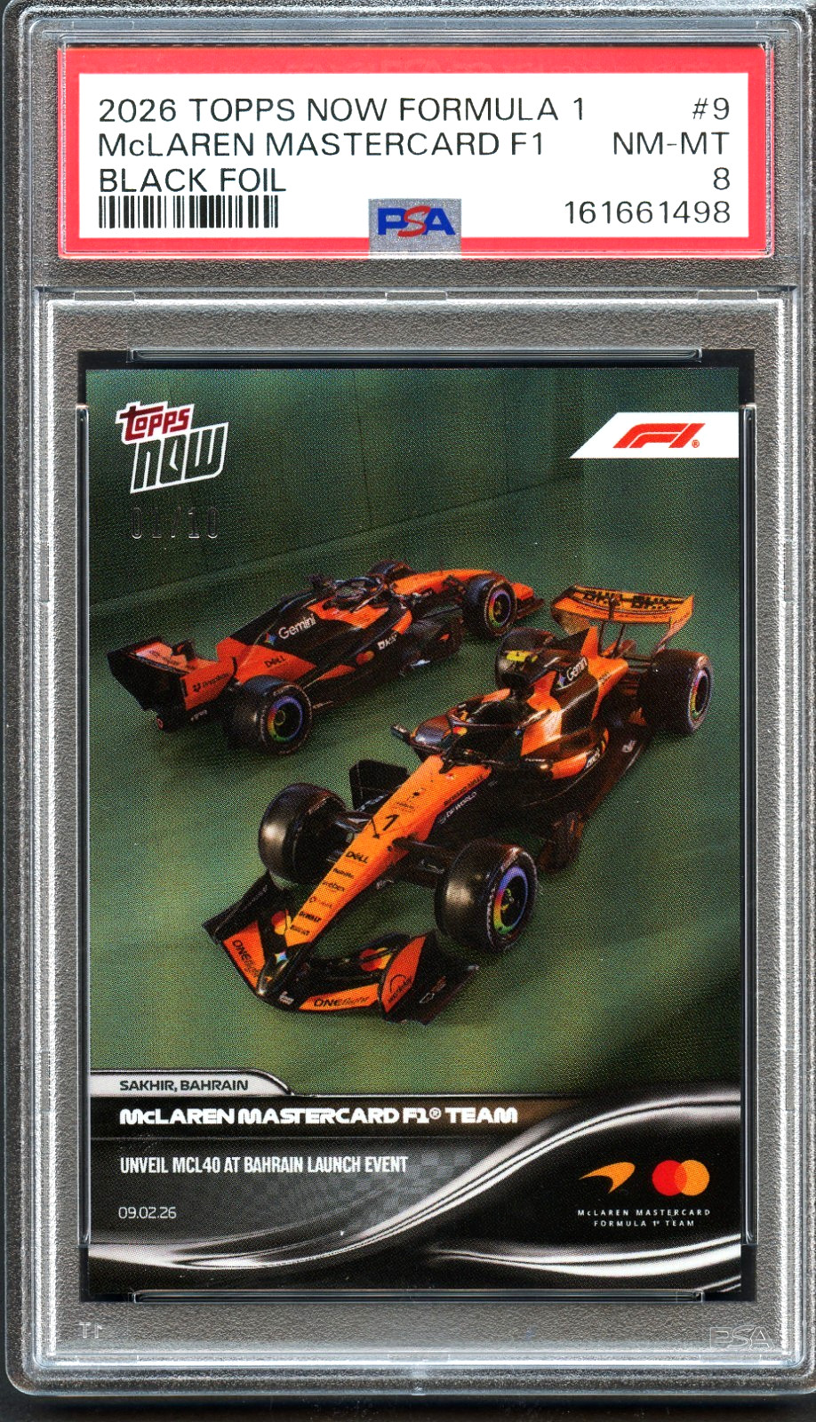 2026 Topps Now Formula 1 F1 McLaren F1 Team #009 *Bookend* Black Foil 01/10