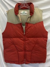 Vtg 70s Pacific Trail Nylon Down Puffer Vest S / M Orange Taupe
