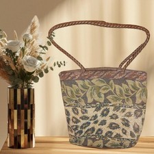 Tapestry Tote Bag Braided Handles Floral Leaf Boho Purse Handbag