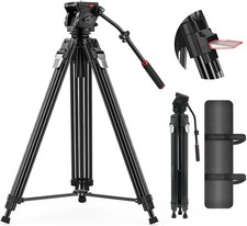 74.8in Video Tripod with Fluid Head for DSLR Professional Cameras, 33lbs