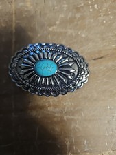 Concho Style Oval Faux Turquoise Stone Centerpiece on Vintage Belt Buckle 2 In"
