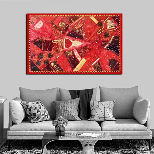 60" Red Tapestry Wall Hanging Patchwork Living Room/Bedroom Home Decor Throw - Picture 7 of 19