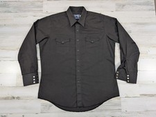 Vintage Wrangler Shirt Mens XL 17.5 35 Black Pearl Snap Button Up USA Made
