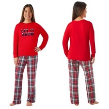 Member's Mark Women's 2-Piece Red Plaid Pajama Set Let It Snow Long Sleeve LARGE