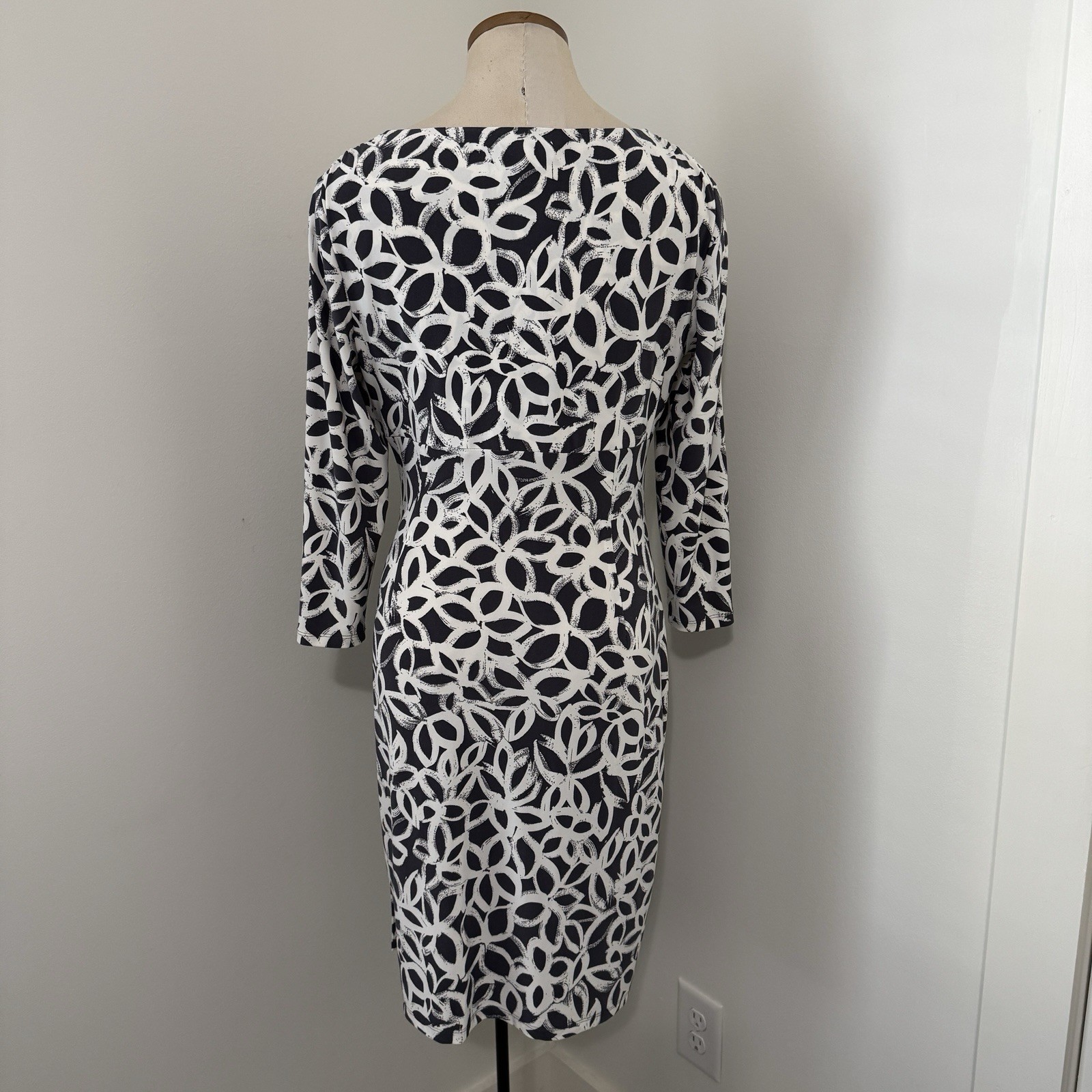 Lauren RALPH LAUREN Women’s 10 Black White Faux Wrap Sheath Dress Business Party