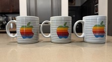 Set of 3 Vintage 80s Rainbow Apple Computer Mugs 