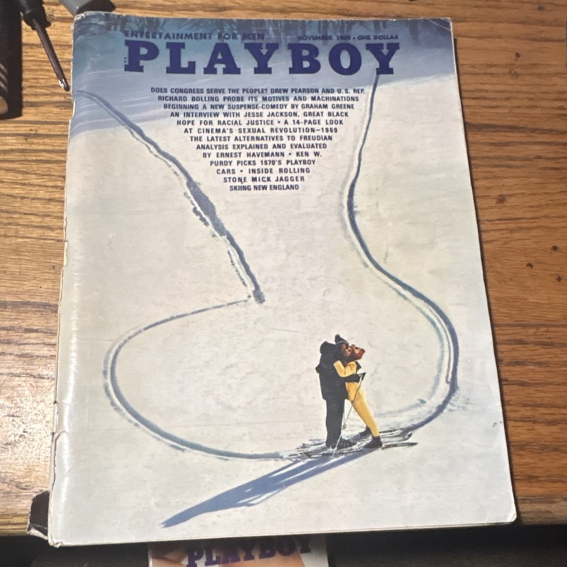 Playboy November 1969 Illustrated Skiing Cover Cars Sexual Revolution English