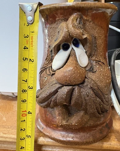 Vintage Ugly Funny 3D Face Mug, MMS Mahon Stoneware Pottery Mustache Man
