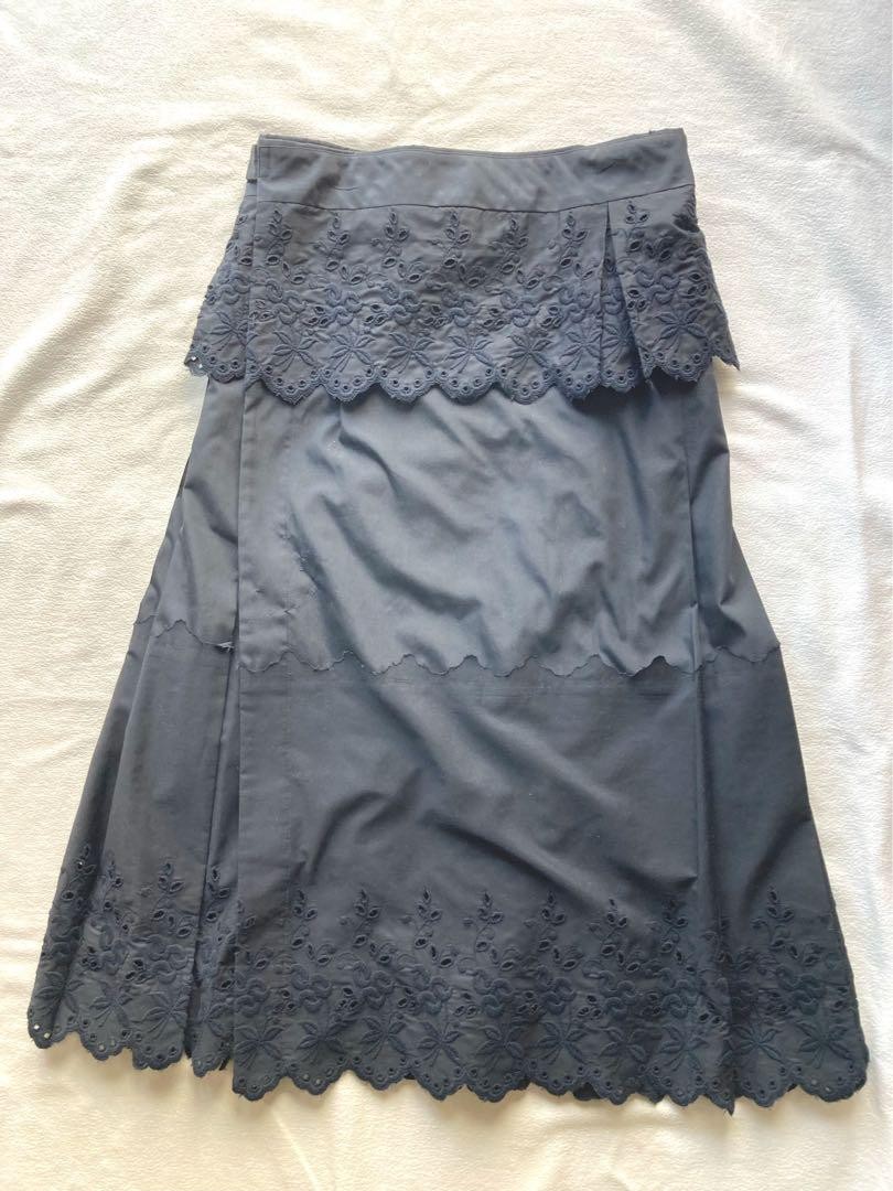 Comme des Garçons AD2001 Pleats Skirt Comme Des Garcons Docking Pleated Skirt Embroidery Black