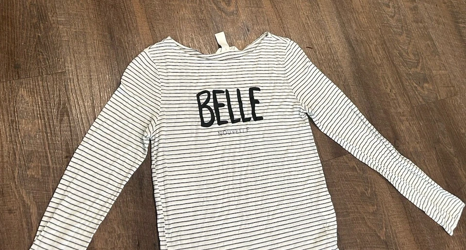 Camisa de manga larga a rayas blanca H&M para mujer talla XS 100 % algodón cuello redondo informal Foto 4 de 4