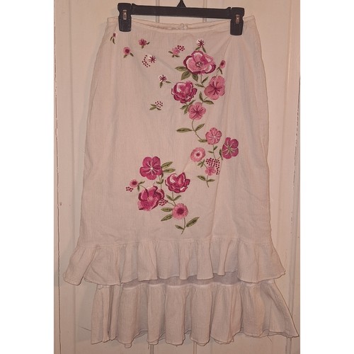 Vintage CLIO Women's Size 10 Tiered Ruffle Floral Cottagecore Bloomcore Skirt