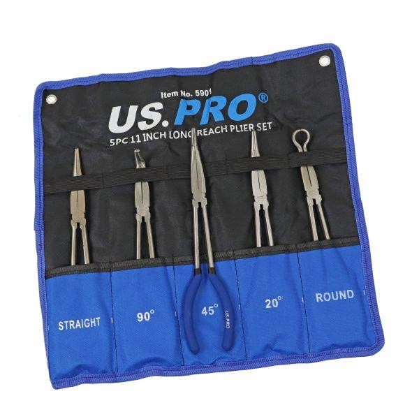 US PRO Tools 5pc 11"" Long Reach Plier Set Angled Offset Straight & Hose Pliers