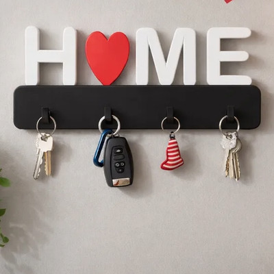     Wandschlüsselhalter ''HOME'' | 5 Haken | Minimales Dekor für Eingang