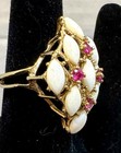 Vintage 18k HGE Gold Electroplate Opal & Ruby Cocktail Cluster Ring Size 8 — photo 4
