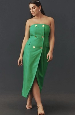 NWT Anthropologie 1X Mare Mare Strapless Trench Midi Dress Linen St. Patrick Day