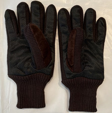 Brown Suede Knit Men's Wrist Gloves Lined Buckle Detail One Size