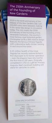 #ad #ad 2019 Kew Gardens 50p Coin Brilliant Uncirculated Original Royal Mint Packaging GBP 100.24