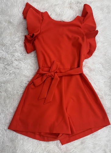 GB Girls Tiered Ruffle Red Orange Romper Size 16 - Picture 2 of 5