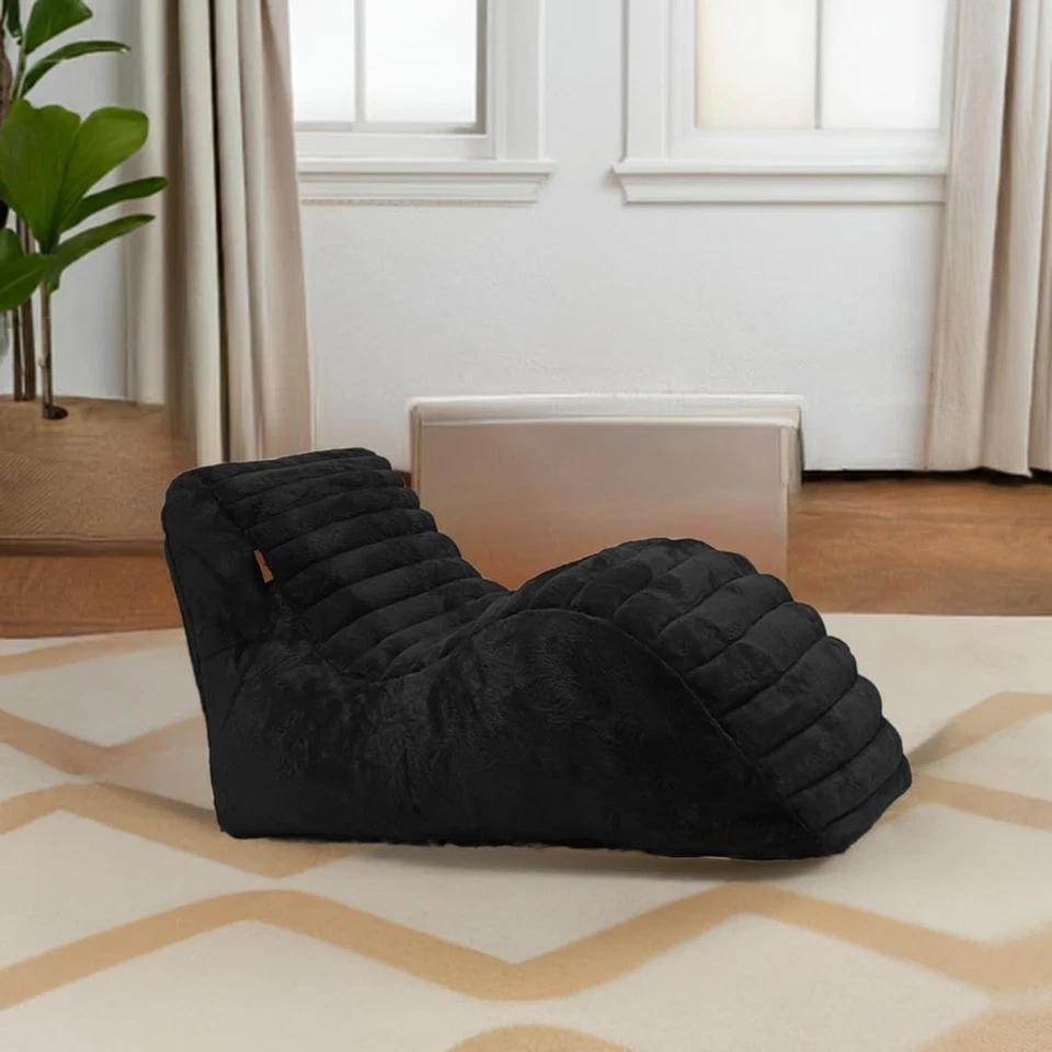 Tumbona Bolsa de Frijoles Silla Sofá Funda Sin Frijoles Imitación Piel Talla XXXL Negro Foto 4 de 4