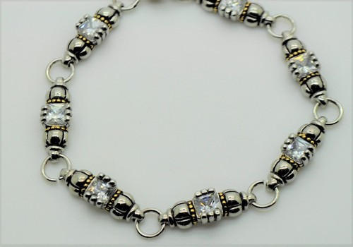 AB079 Modern Design Style 2 tone clear Cubic zircon fashion Jewelry Bracelet - Picture 2 of 3
