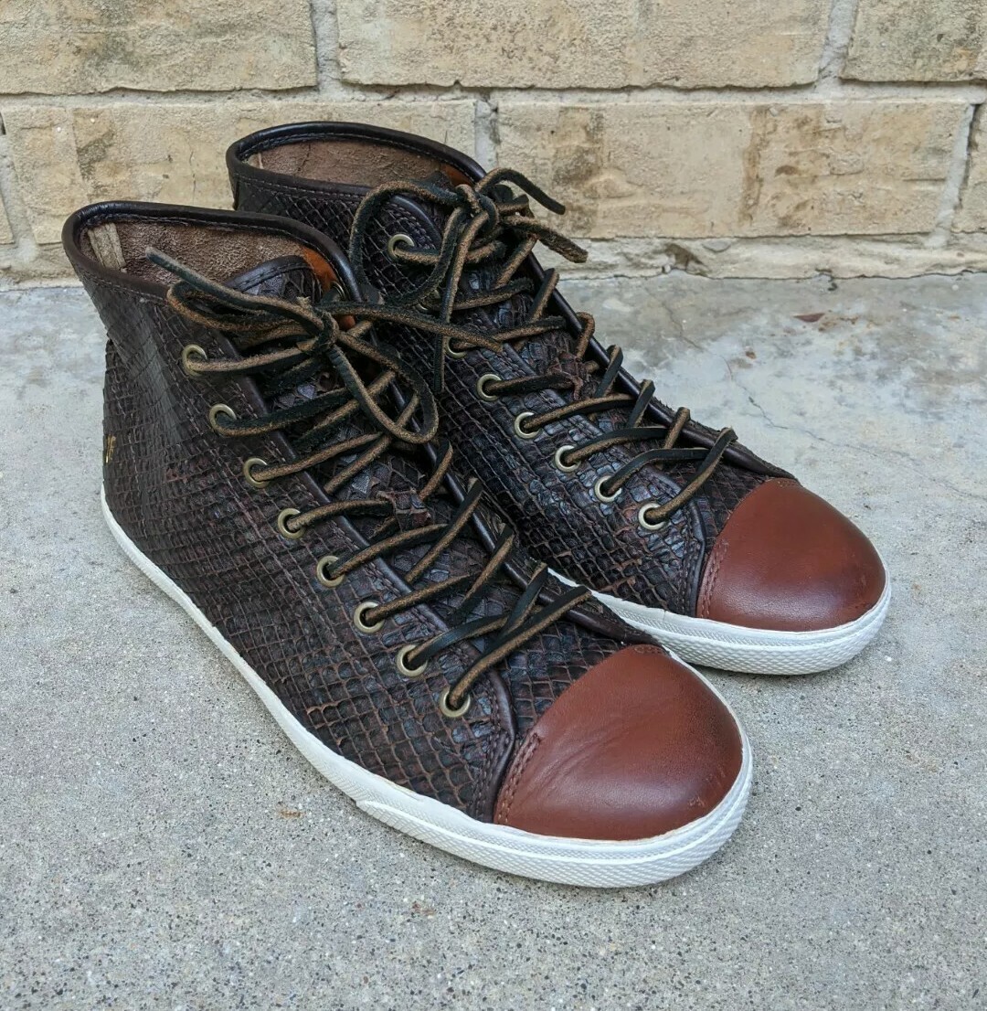 Frye Chambers high top lace up sneakers shoes brown leather  display picture 2