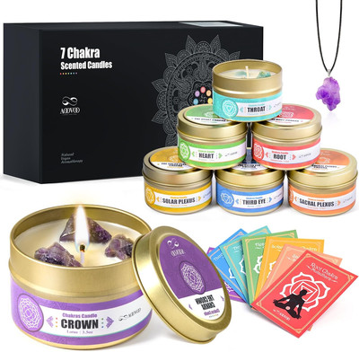 Chakra Candles with Healing Crystals - 7 Chakra Candle Set, Spiritual Gifts for 