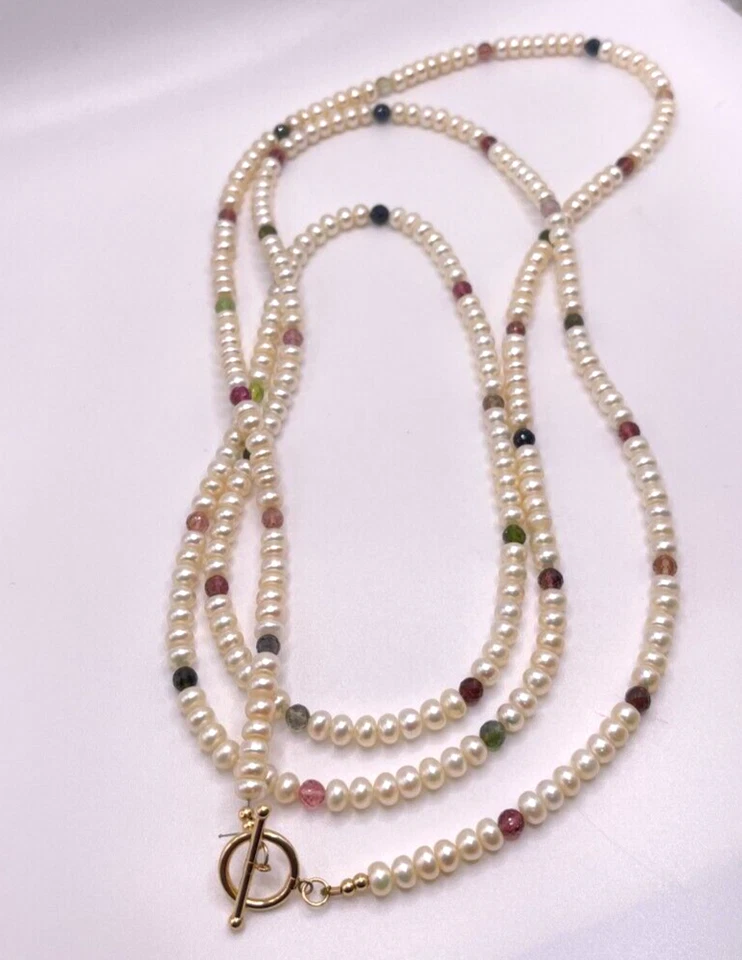 Collar Turmalina Peridoto Ónix Citrino Piedras Preciosas Cuentas Perla Cultivada 14K Foto 3 de 4