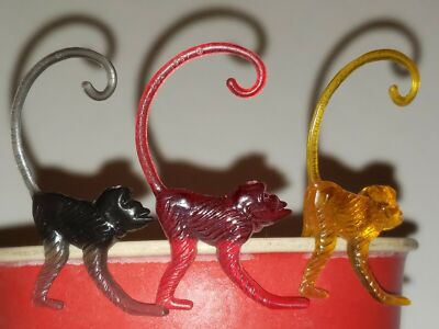 1961 Zoo Piks Gray Red Orange 3 Monkey Cocktail Drink Hangers/Markers SKU 170