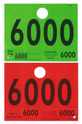 Numbered Auto ID Tag w Hang Slit, 5-1/4''x 6-1/2'', Rd /Gn (6000-6999) - Bx/1,000