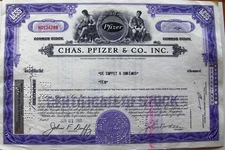 Vintage stock certificate Chas. Pfizer & Co Delaware 1960 Less than 100 Shares