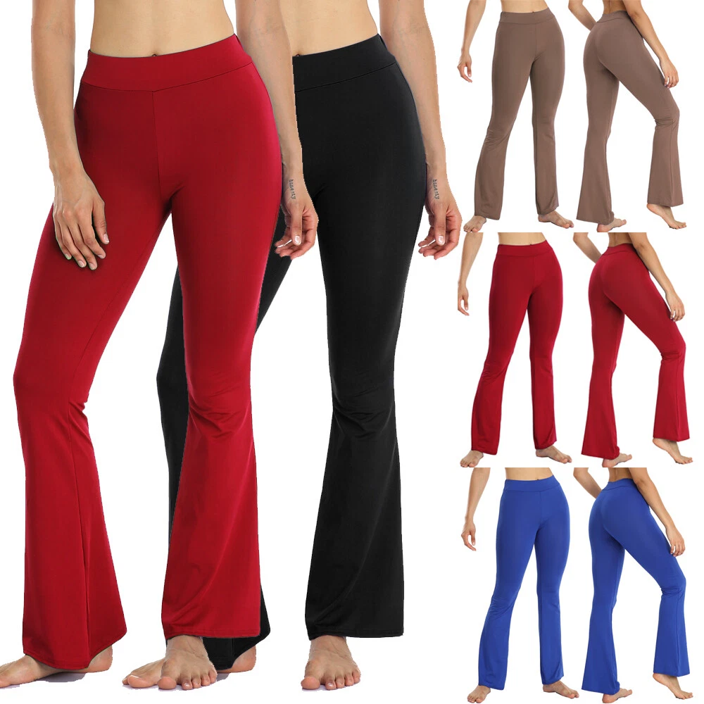 Women Mid Waist Bootcut Yoga Pants Fitness Flared Wide Leg Running Gym  Trousers