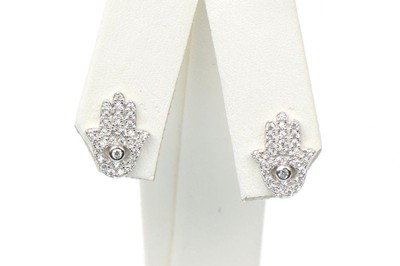 sterling silver hamsa earrings stud cz 925 evil eye white hand