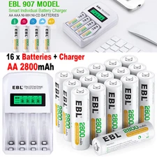 16Pcs Rechargeable AA Batteries 2800mAh Ni-MH 1.2V With 4-Slot Battery Charger