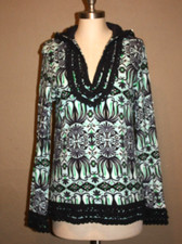 TORY BURCH COTTON TERRYCLOTH HOODED SWEATSHIRT TUNIC SWEATER TOP - MEDIUM 4 6