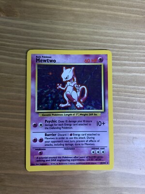 Original holographic Mewtwo Pokemon card. 10/102