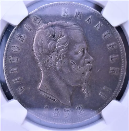 1872 M BN Italy  5 Lire , NGC  VF 35 , nice silver coin     #1320,  # 36-10
