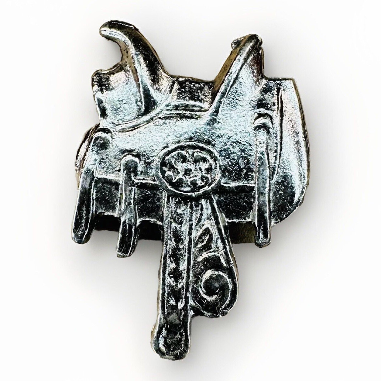 Horse Saddle Lapel Hat Pin Silver Tone 3D Metal Vintage P245