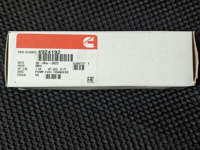 GENUINE CUMMINS 4924192 FUEL TRANSFER PUMP - KTA19 / KTA38 / QSK19 