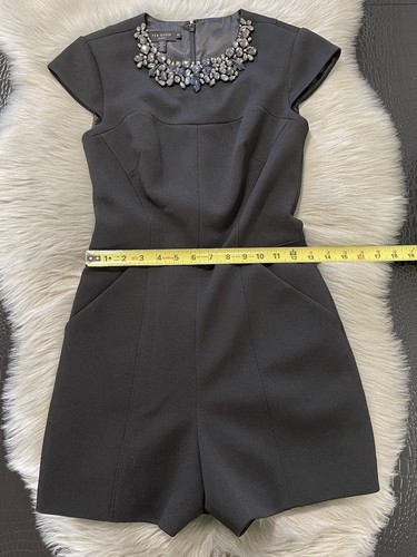 Ted Baker Black Evelin Romper Jumpsuit Size 0 Embellished Crystal Neck Nice! - Picture 11 of 12