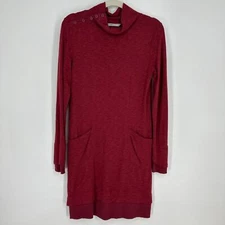 Horny Toad Dress S Mock Neck Long Sleeve Tunic Pockets Button Organic Red