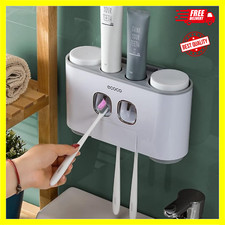 Toothbrush Holders with Toothpaste Dispenser Wall Mounted for Bathroom-4 Cups Au