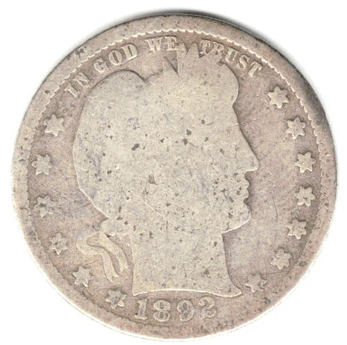 1892 BARBER QUARTER in GOOD condition ~ FULL RIMS ~ PLEASE SEE THE SCAN  stk a-4