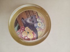 VTG Rare/HTF Gray Kitty Cat With Flower, Round Glass Paperweight, New/Other