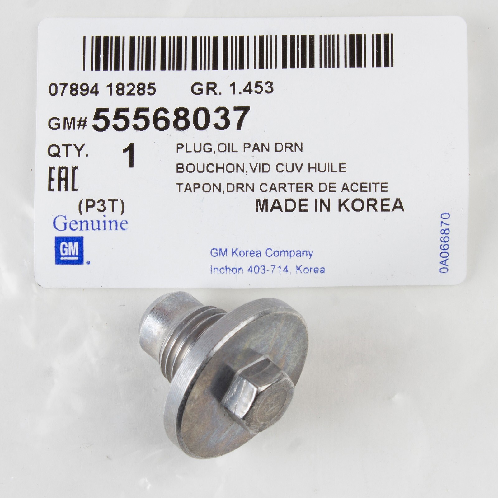 Genuine GM Oil Drain Plug 55568037 1116 Chevy Encore ELR Cruze Sonic